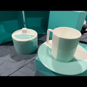 Tiffany and Co espresso cup saucer and sugar jar with box